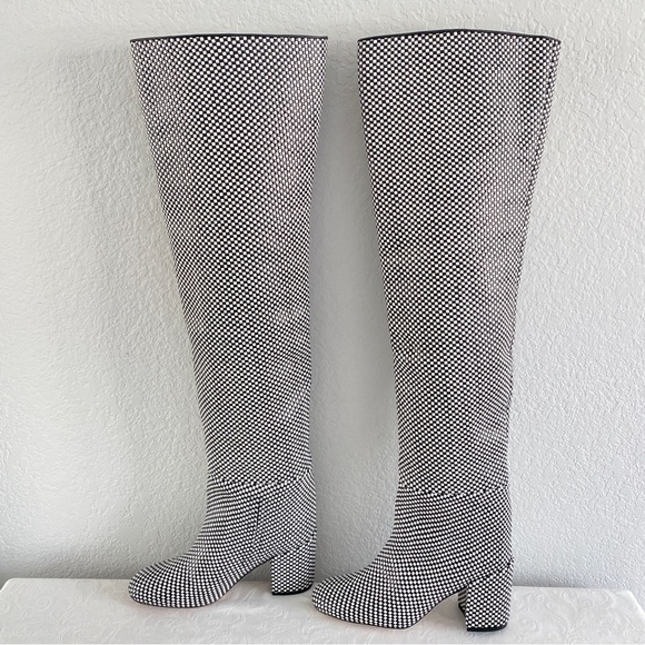 Stuart Weizmann Black and White thigh high boots - Picture 1 of 16